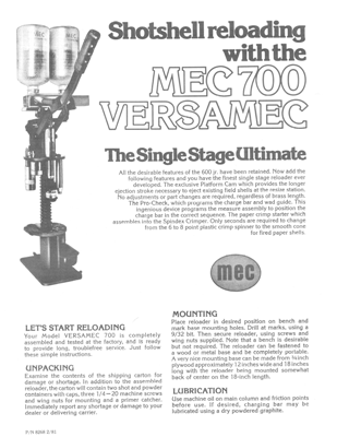 MEC Owners Manual: 700 VersaMEC #8158